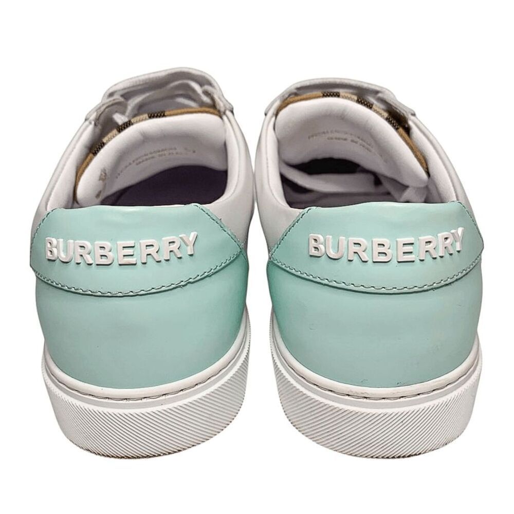 Burberry Low Top Nova Check Selma Lace Up Sneakers EU 37 Optic White Cool Mint - Picture 8 of 11